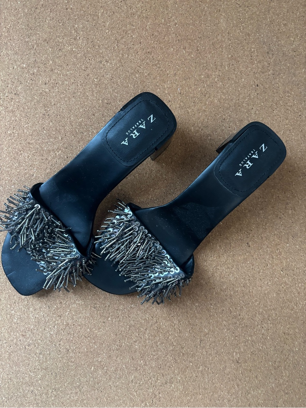ZARA Black Slide Mules with Silver Spike Embellishments